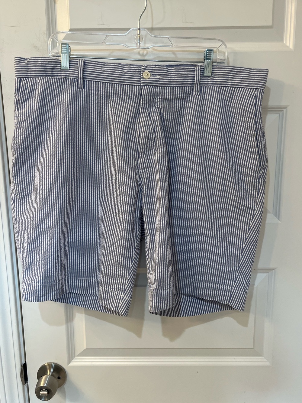 Polo Ralph Lauren Men Shorts 38 9" Seersucker Blue White Stripe Stretch Classic